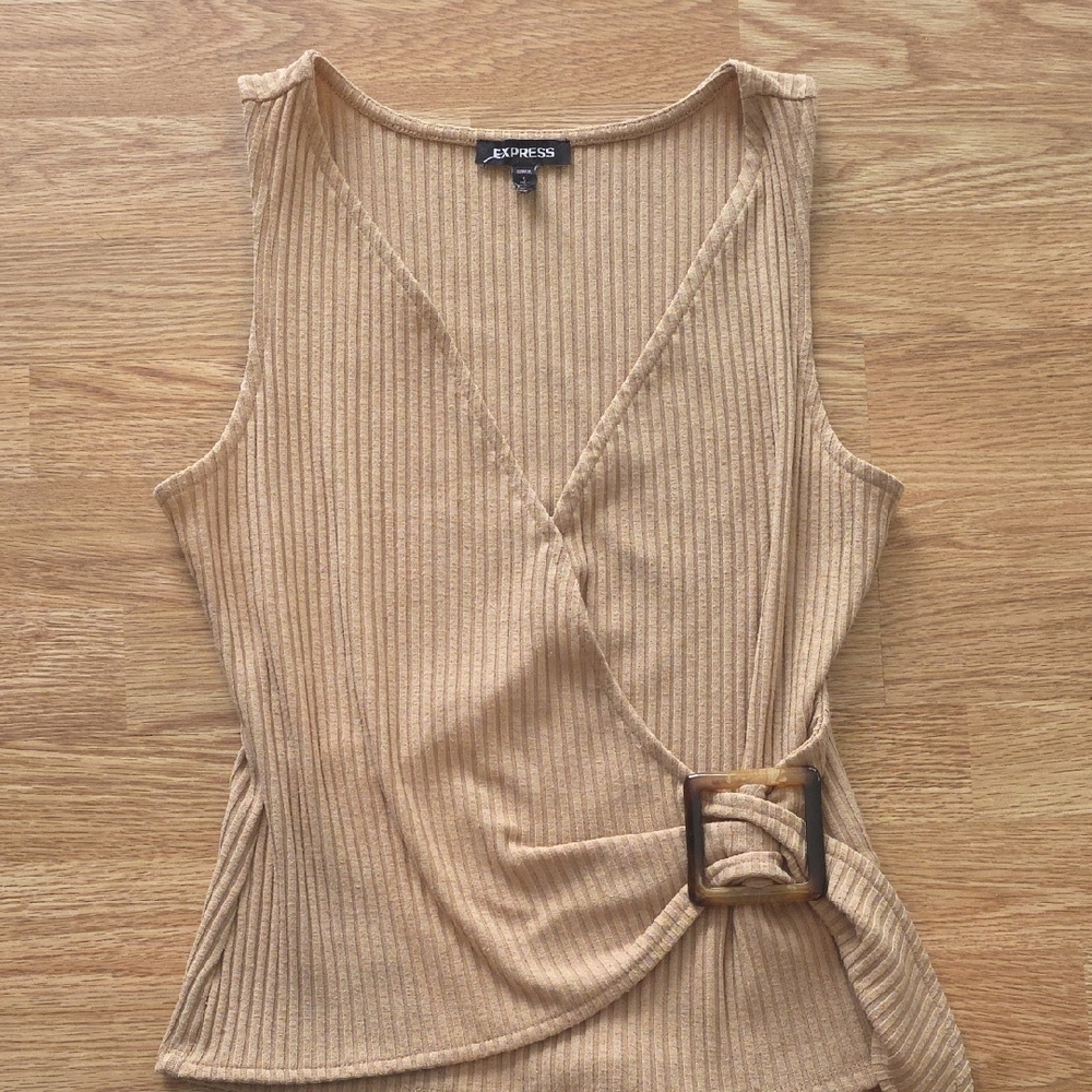 Express Beige Ribbed Wrap Tank Top